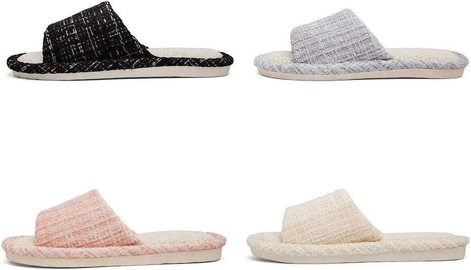 House Slippers Indoor Cotton Flax Slippers, Women's and Men's Casual Soft Non-slip Open Toed Mute Slippers