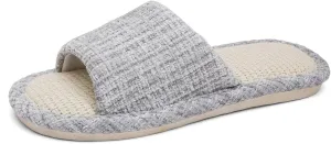 House Slippers Indoor Cotton Flax Slippers, Women's and Men's Casual Soft Non-slip Open Toed Mute Slippers