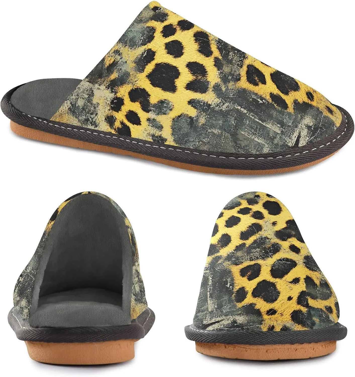 House Slippers Rustic Leopard Print Unisex Rubber Sole Memory Foam Indoor Outdoor 4-5