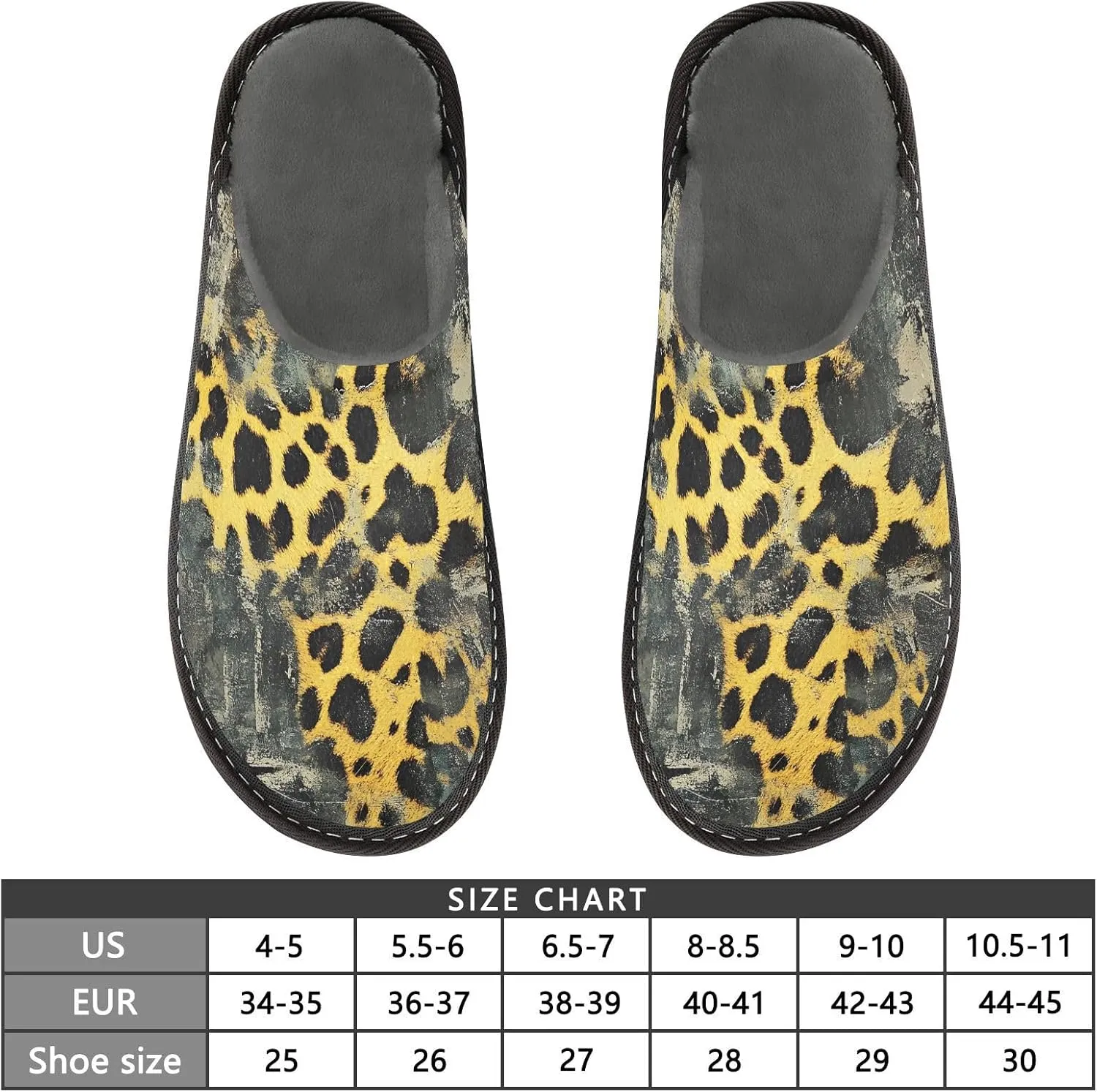 House Slippers Rustic Leopard Print Unisex Rubber Sole Memory Foam Indoor Outdoor 4-5