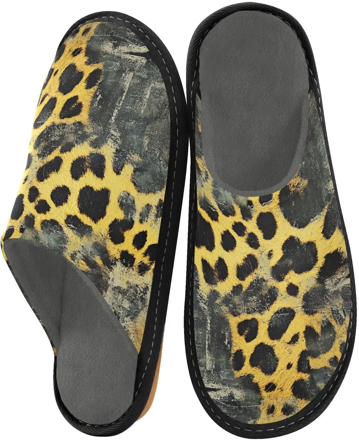 House Slippers Rustic Leopard Print Unisex Rubber Sole Memory Foam Indoor Outdoor 4-5