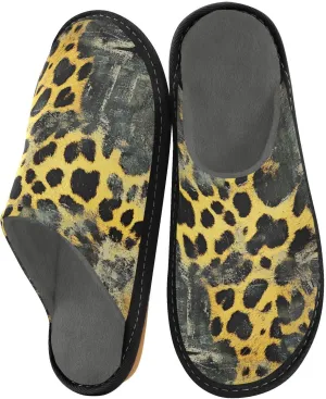 House Slippers Rustic Leopard Print Unisex Rubber Sole Memory Foam Indoor Outdoor 4-5