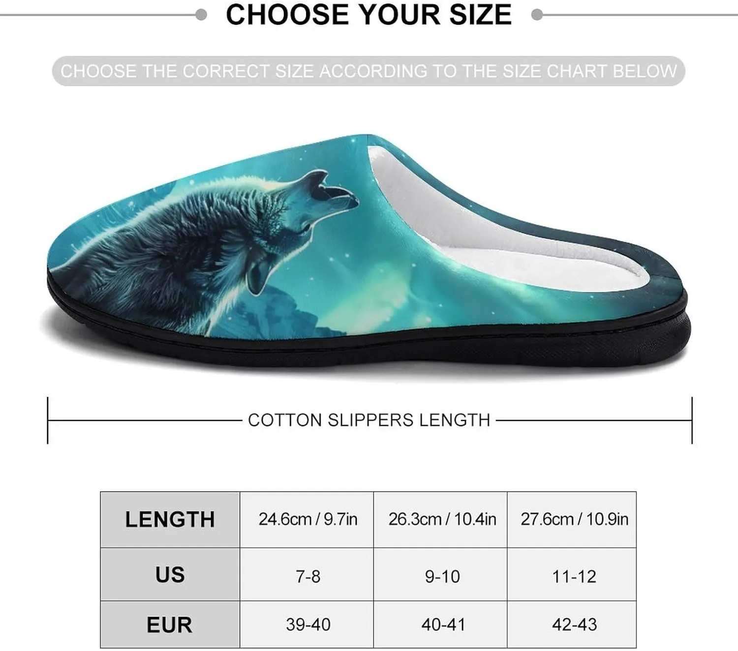 Howling Wolves Moonlight Women's Cotton House Slippers Warm Memory Foam Home Slip Shoes On for Indoor and Outdoor
