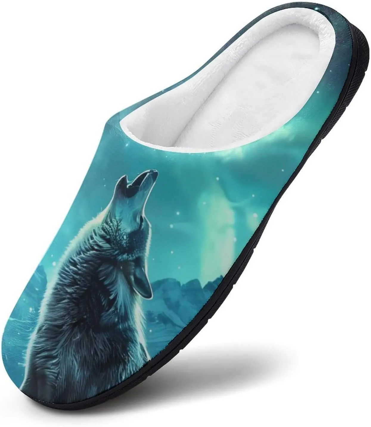 Howling Wolves Moonlight Women's Cotton House Slippers Warm Memory Foam Home Slip Shoes On for Indoor and Outdoor