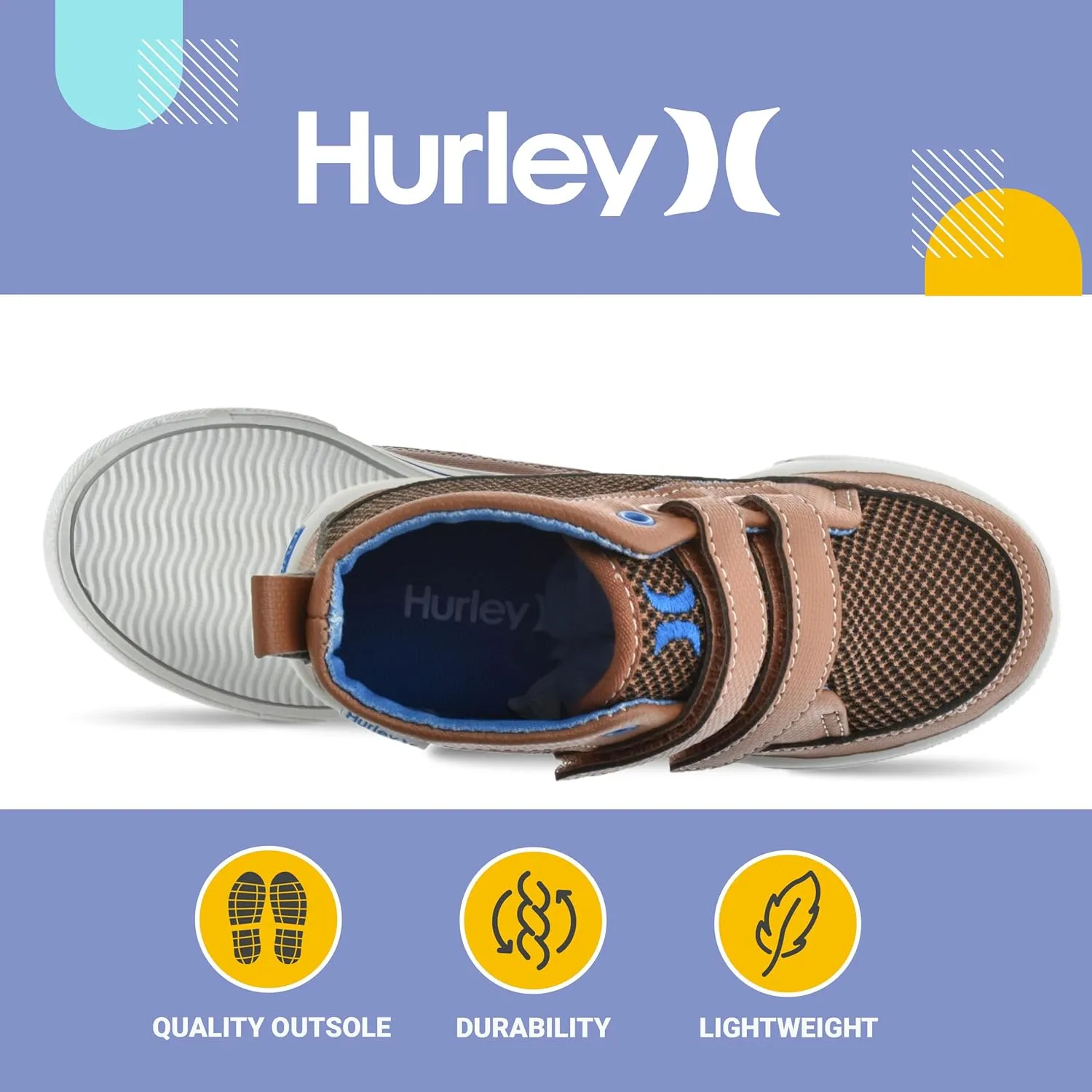 Hurley Kids Toddler and Little Kids Tedd Canvas Sneakers with Straps High Cut Skateboarding Shoes for Boys and Girls, Durable Shoes for School