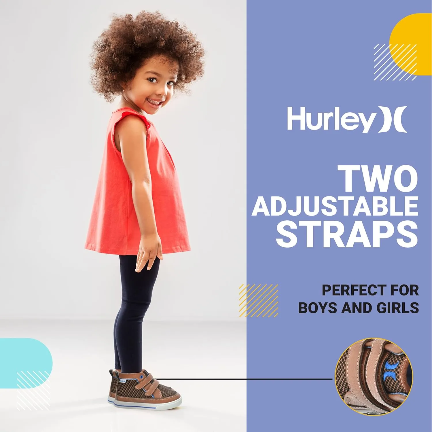 Hurley Kids Toddler and Little Kids Tedd Canvas Sneakers with Straps High Cut Skateboarding Shoes for Boys and Girls, Durable Shoes for School