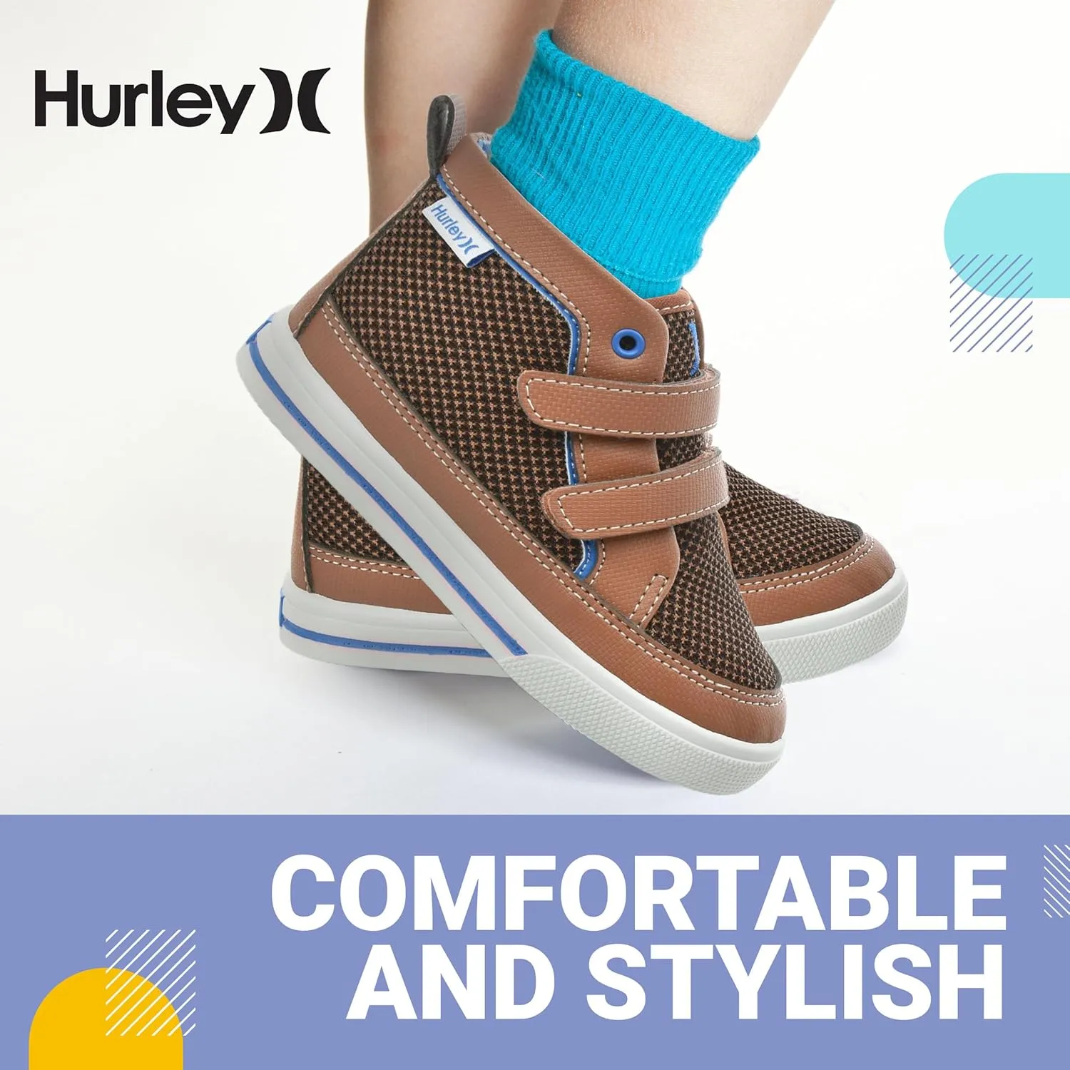 Hurley Kids Toddler and Little Kids Tedd Canvas Sneakers with Straps High Cut Skateboarding Shoes for Boys and Girls, Durable Shoes for School