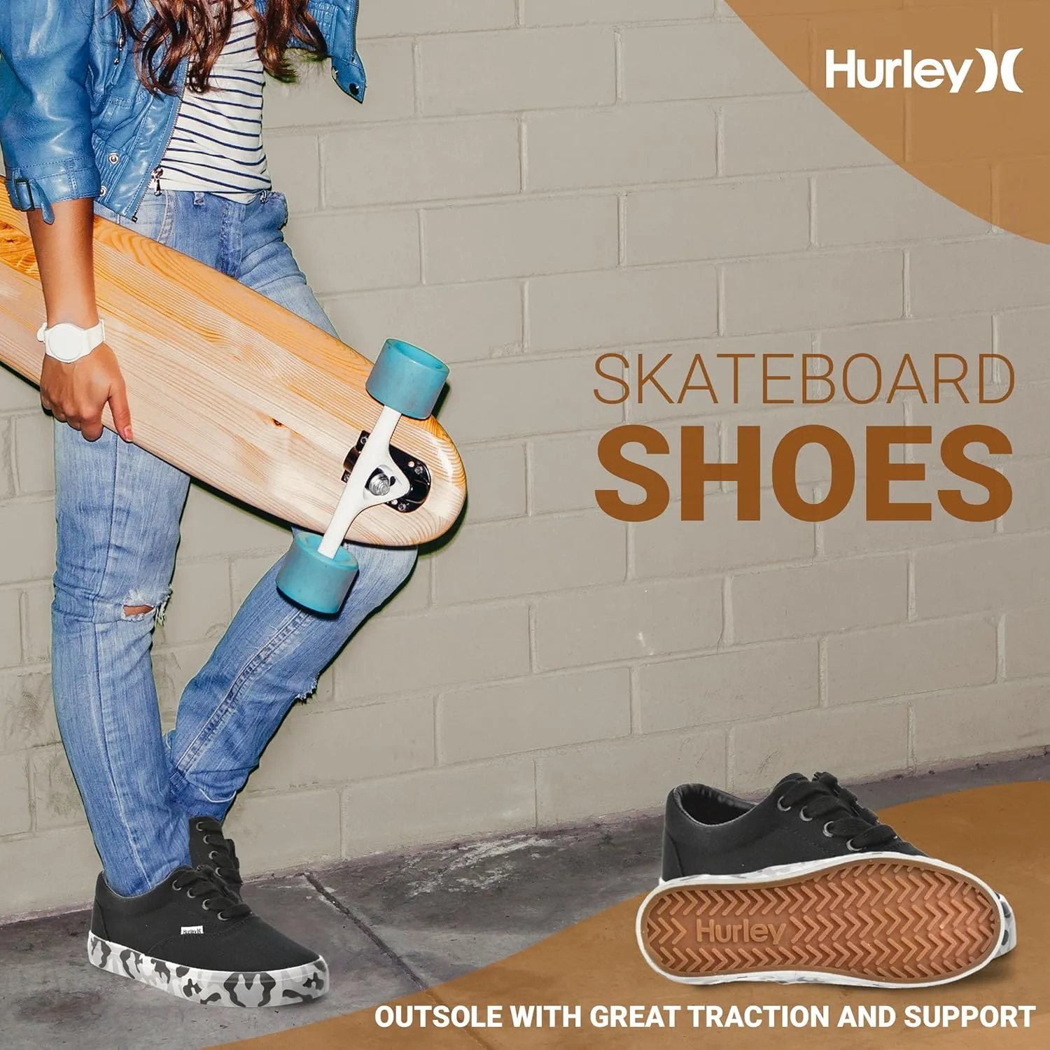 Hurley Marley Kids Lace Up Canvas Sneakers – Low Cut Skateboarding Shoes for Kids, Sports Shoes for Boys and Girls