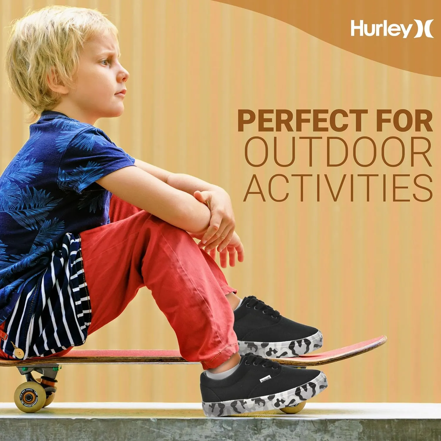 Hurley Marley Kids Lace Up Canvas Sneakers – Low Cut Skateboarding Shoes for Kids, Sports Shoes for Boys and Girls