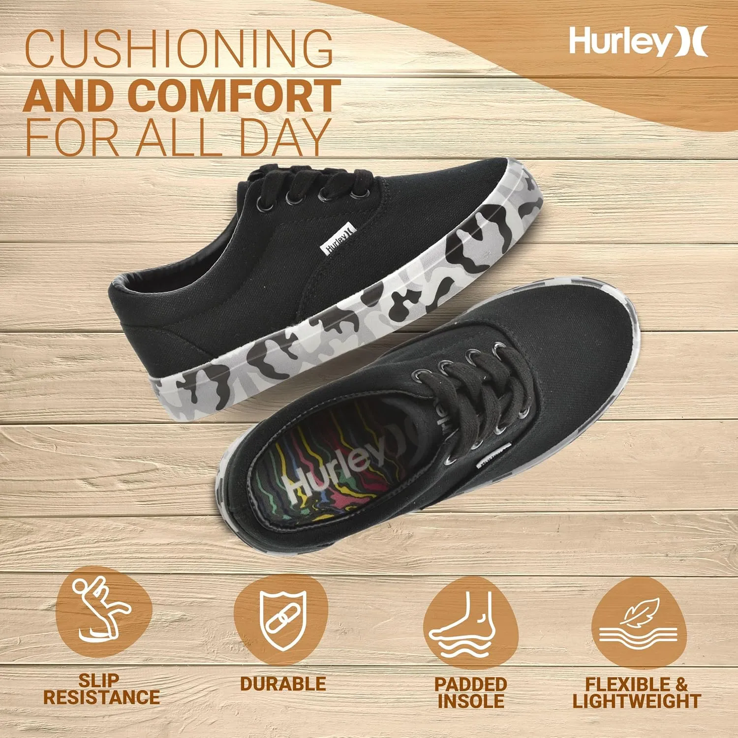 Hurley Marley Kids Lace Up Canvas Sneakers – Low Cut Skateboarding Shoes for Kids, Sports Shoes for Boys and Girls
