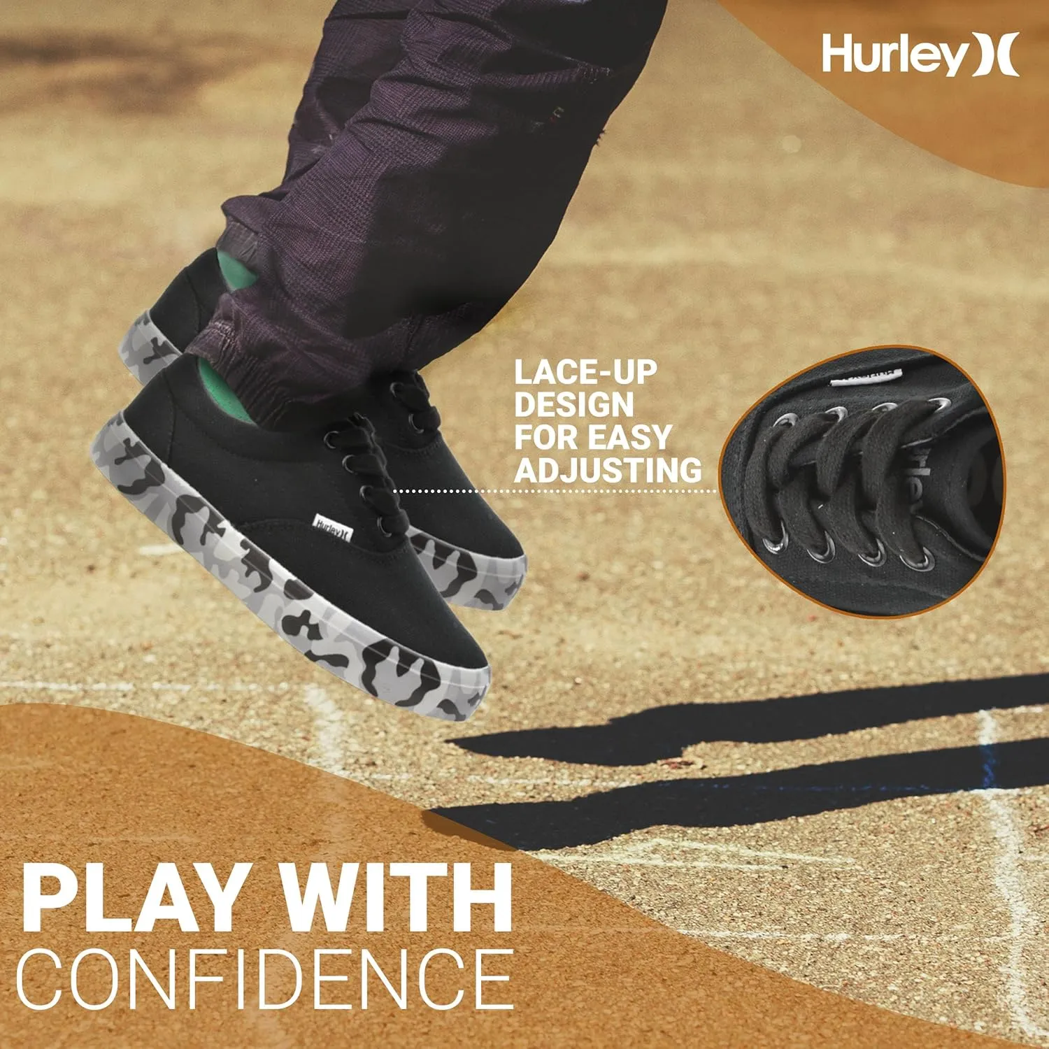 Hurley Marley Kids Lace Up Canvas Sneakers – Low Cut Skateboarding Shoes for Kids, Sports Shoes for Boys and Girls