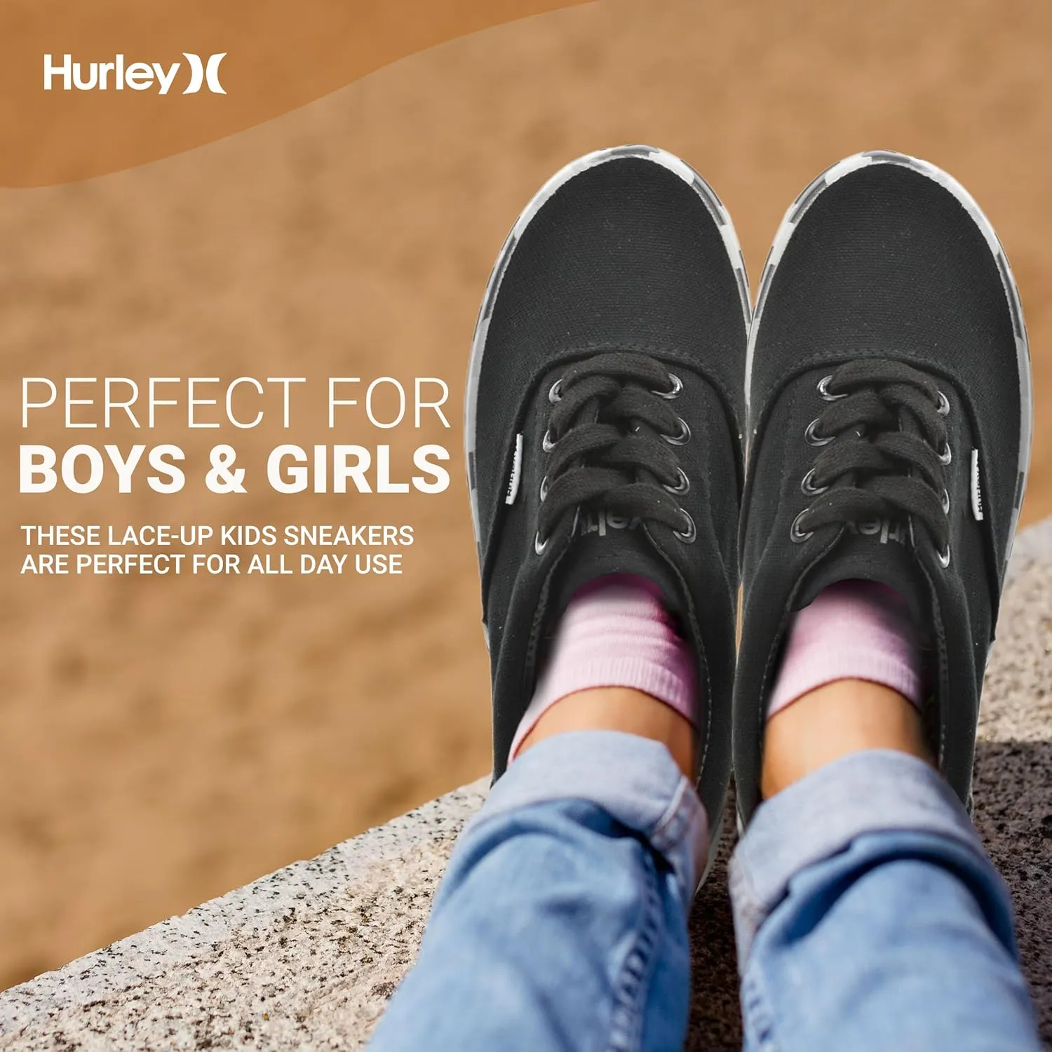 Hurley Marley Kids Lace Up Canvas Sneakers – Low Cut Skateboarding Shoes for Kids, Sports Shoes for Boys and Girls