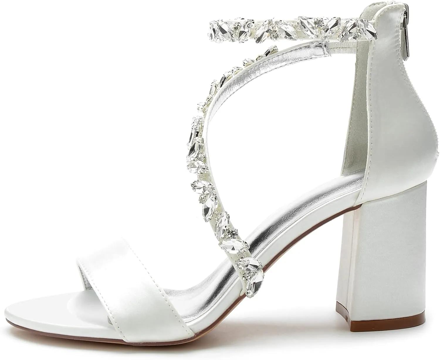 Hyinlays Women's Crystal Block Heels Wedding Shoes for Bride High Heel Formal Party Pumps Shoes for Prom Party
