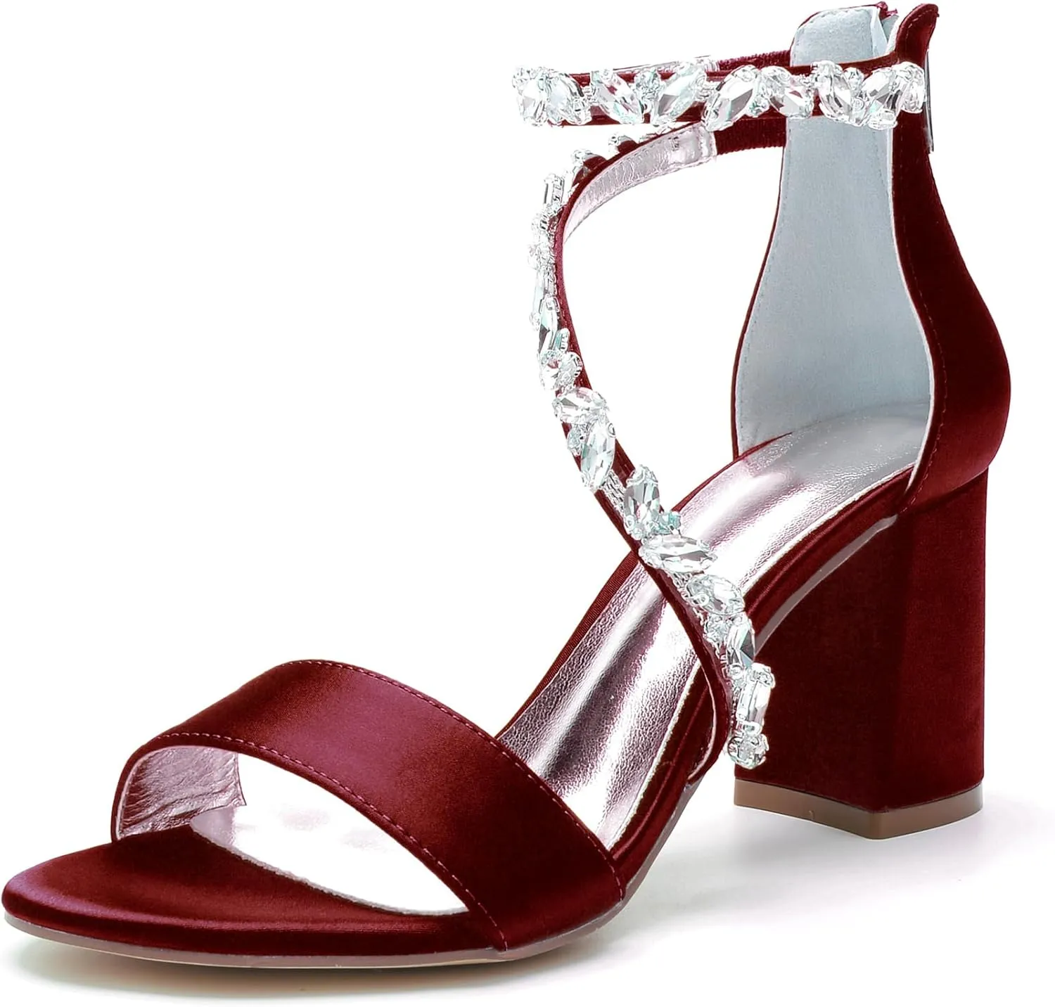 Hyinlays Women's Crystal Block Heels Wedding Shoes for Bride High Heel Formal Party Pumps Shoes for Prom Party