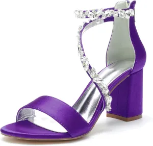 Hyinlays Women's Crystal Block Heels Wedding Shoes for Bride High Heel Formal Party Pumps Shoes for Prom Party