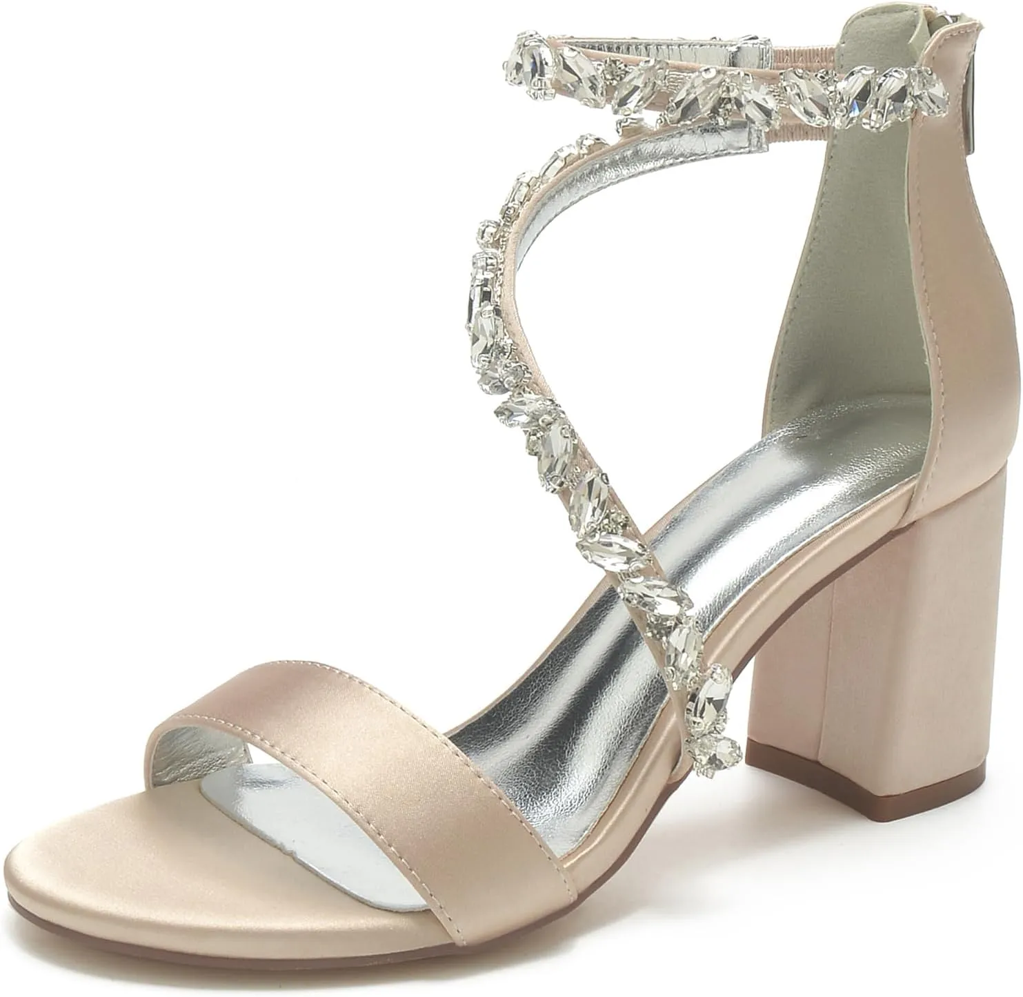 Hyinlays Women's Crystal Block Heels Wedding Shoes for Bride High Heel Formal Party Pumps Shoes for Prom Party