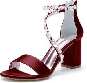 Hyinlays Women's Crystal Block Heels Wedding Shoes for Bride High Heel Formal Party Pumps Shoes for Prom Party