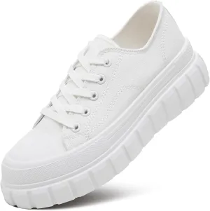 HYPOCRUTE Platform Sneakers for Women Low Top Canvas Shoes Womens Lace Up Platform Shoes Casual Walking Shoes for Women