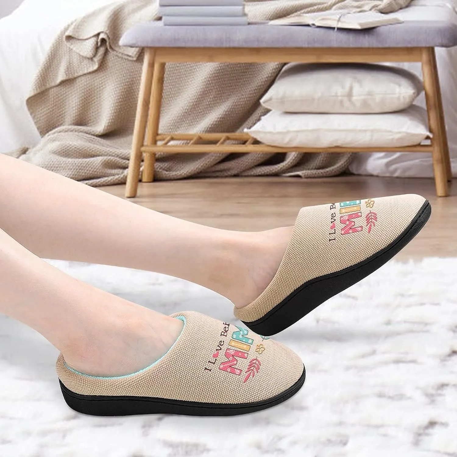 I Love Being A Mimi Women's Knitted Cotton Slippers Soft Comfort Warm House Casual Shoes