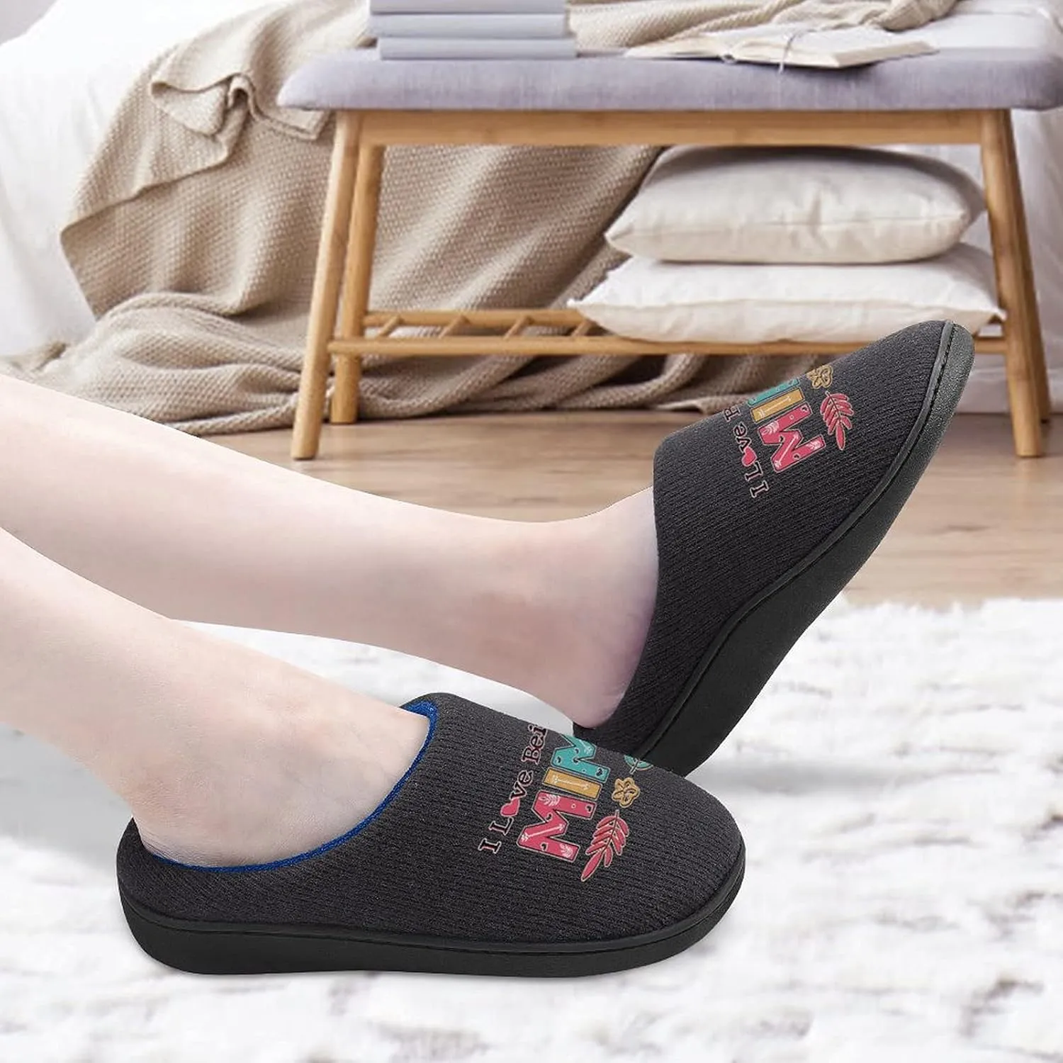 I Love Being A Mimi Women's Knitted Cotton Slippers Soft Comfort Warm House Casual Shoes