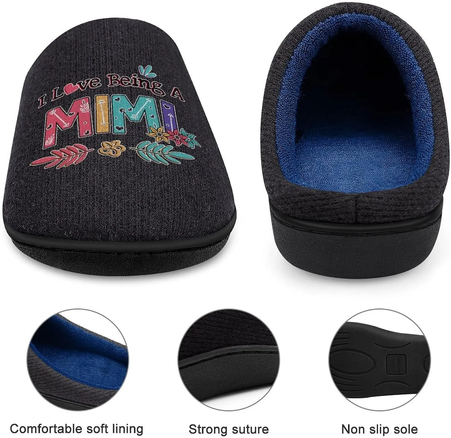 I Love Being A Mimi Women's Knitted Cotton Slippers Soft Comfort Warm House Casual Shoes