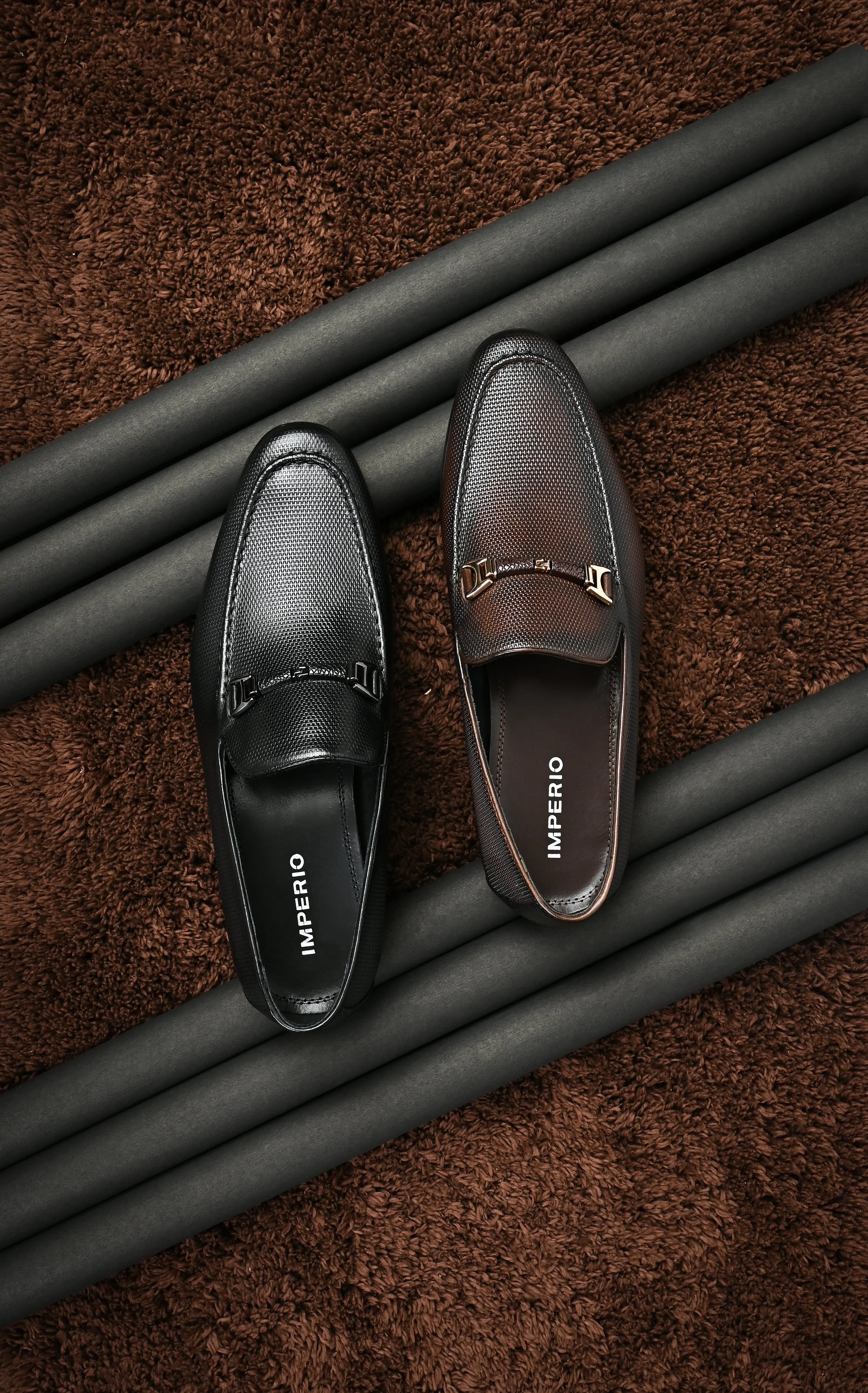 Imperio By Regal Brown Men Textured Leather Buckled Slip Ons