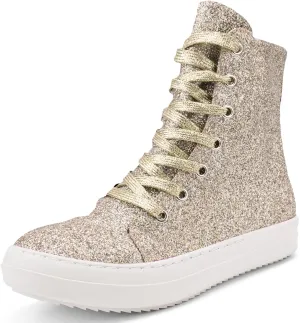 IMPREMEY Women's High Top Sneakers Lace Up PU Leather Shoes with Thick Soles and Zipper, Fashionable Walking Shoes