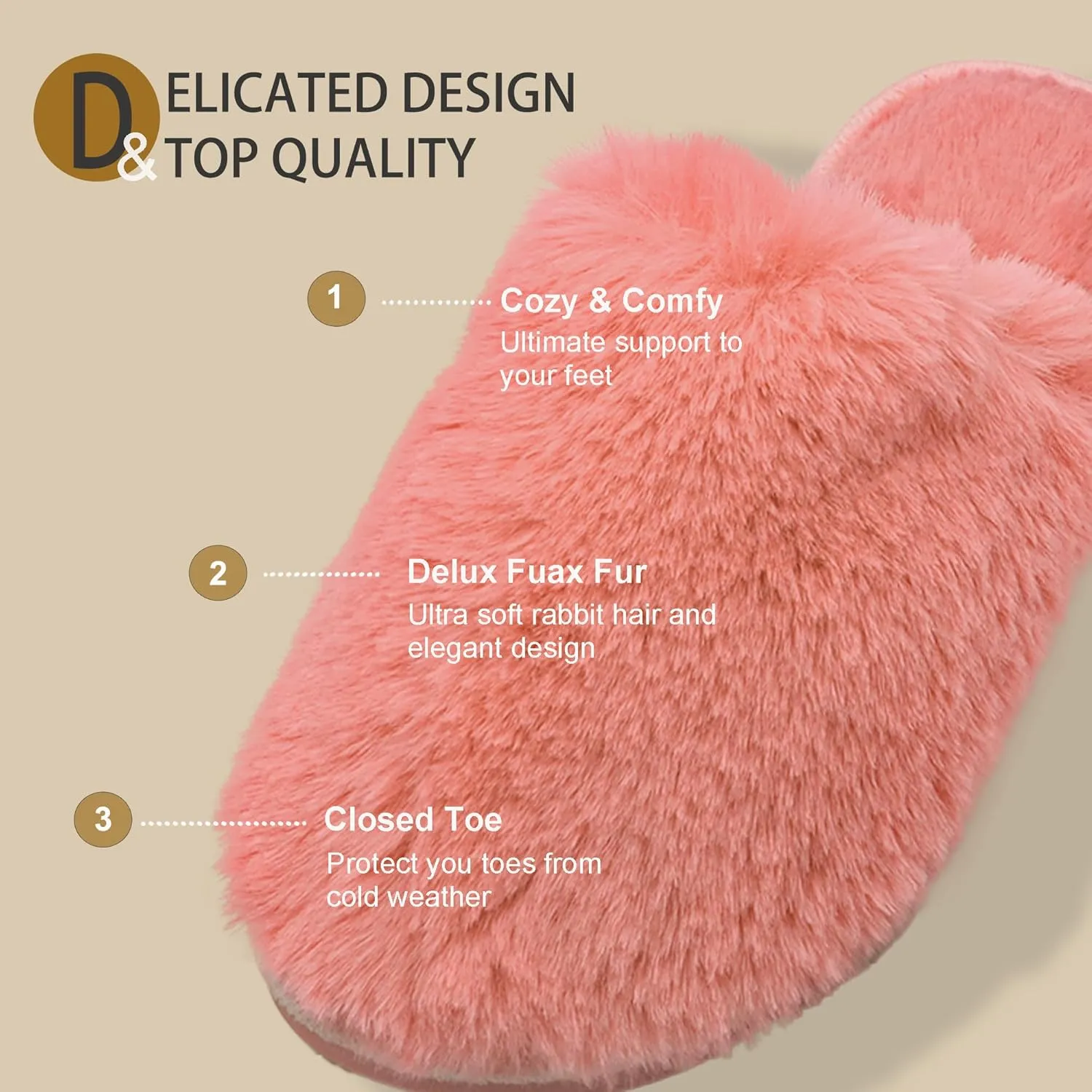 Indoor Winter Scuff Slippers for Women, Adorable Warm Slippers