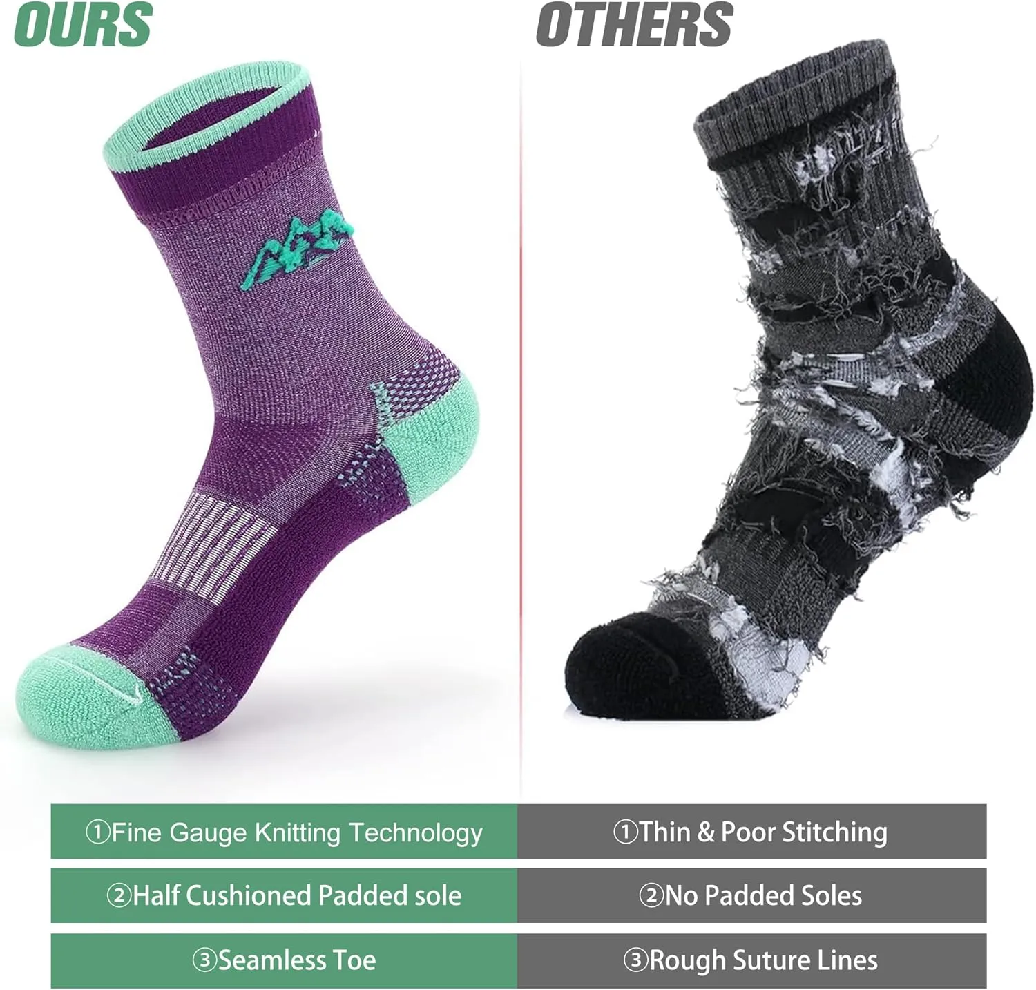 innotree 3 Pack Merino Wool Hiking Socks, Anti Blister Cushioned Micro Crew Socks for Men & Women, Outdoor Thermal Socks