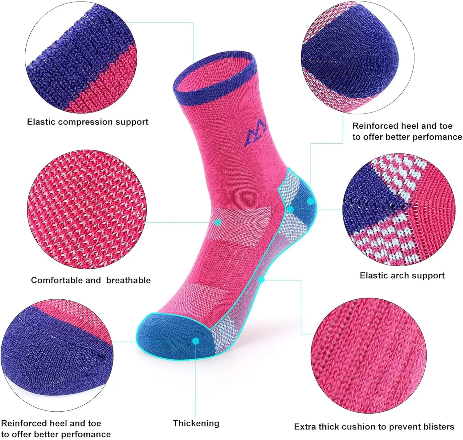 innotree 3 Pack Merino Wool Hiking Socks, Anti Blister Cushioned Micro Crew Socks for Men & Women, Outdoor Thermal Socks