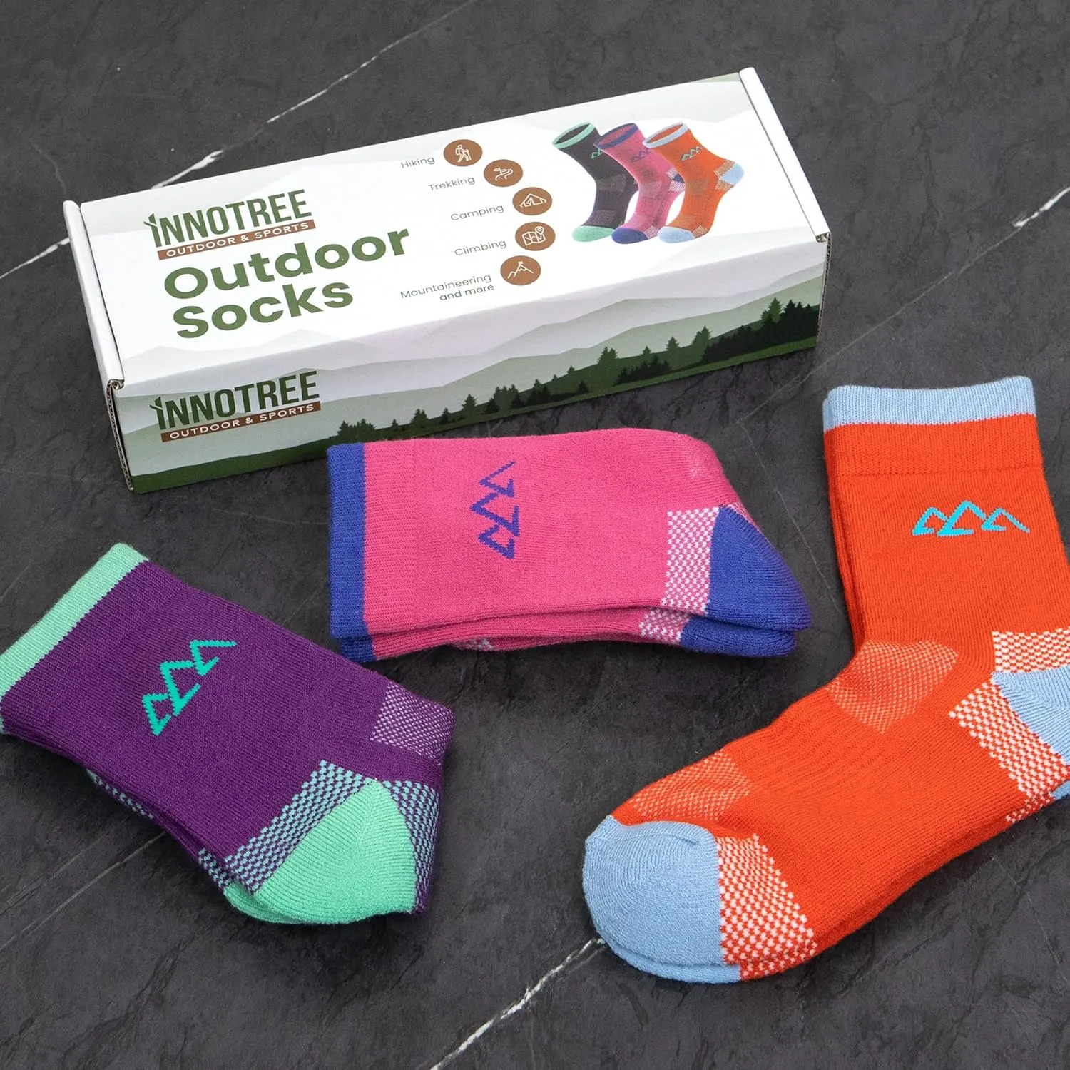 innotree 3 Pack Merino Wool Hiking Socks, Anti Blister Cushioned Micro Crew Socks for Men & Women, Outdoor Thermal Socks