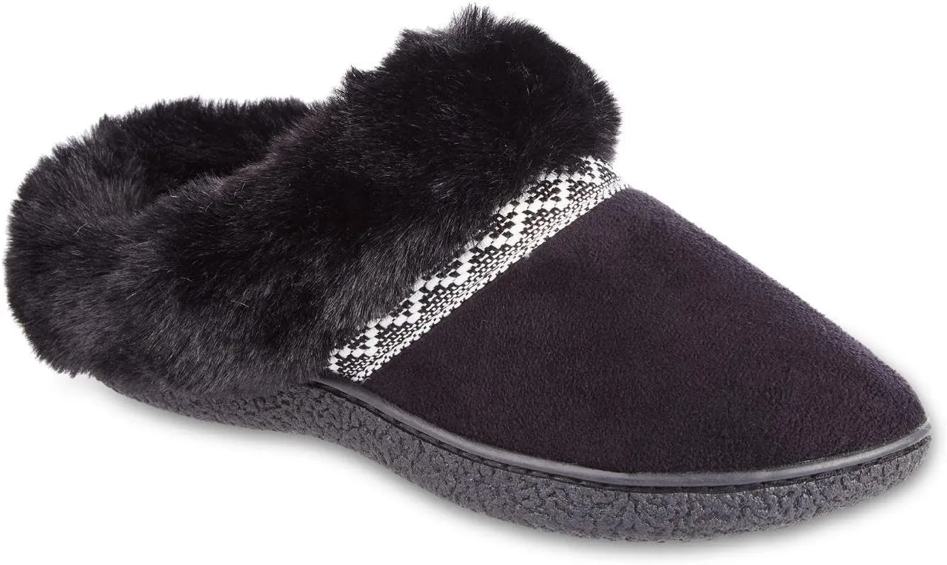 isotoner Ladies Slippers with Memory Foam, Soft Skid-Resistant Soles - Black Medium