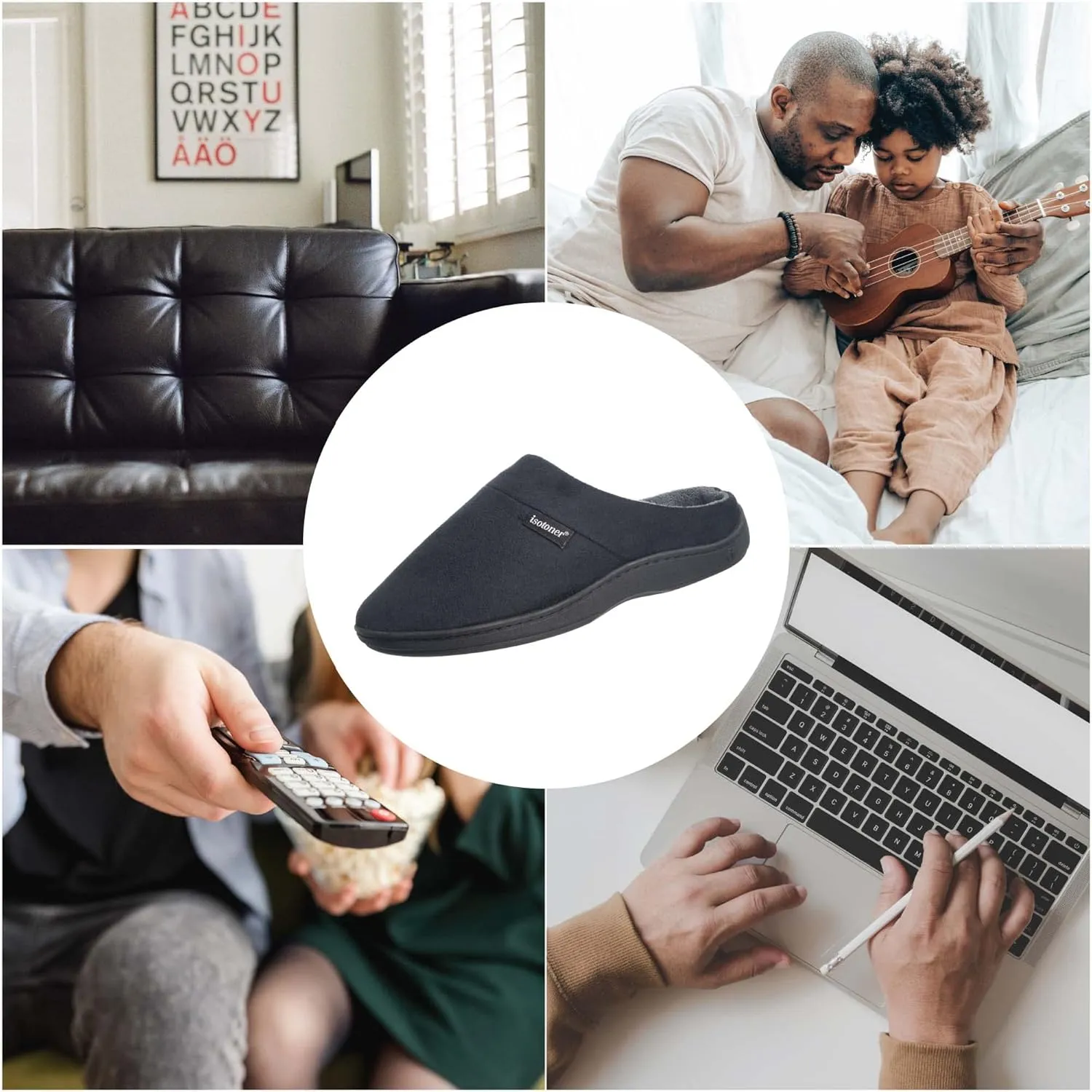 isotoner Men's Open Back Slipper with Memory Foam and Indoor/Outdoor Sole