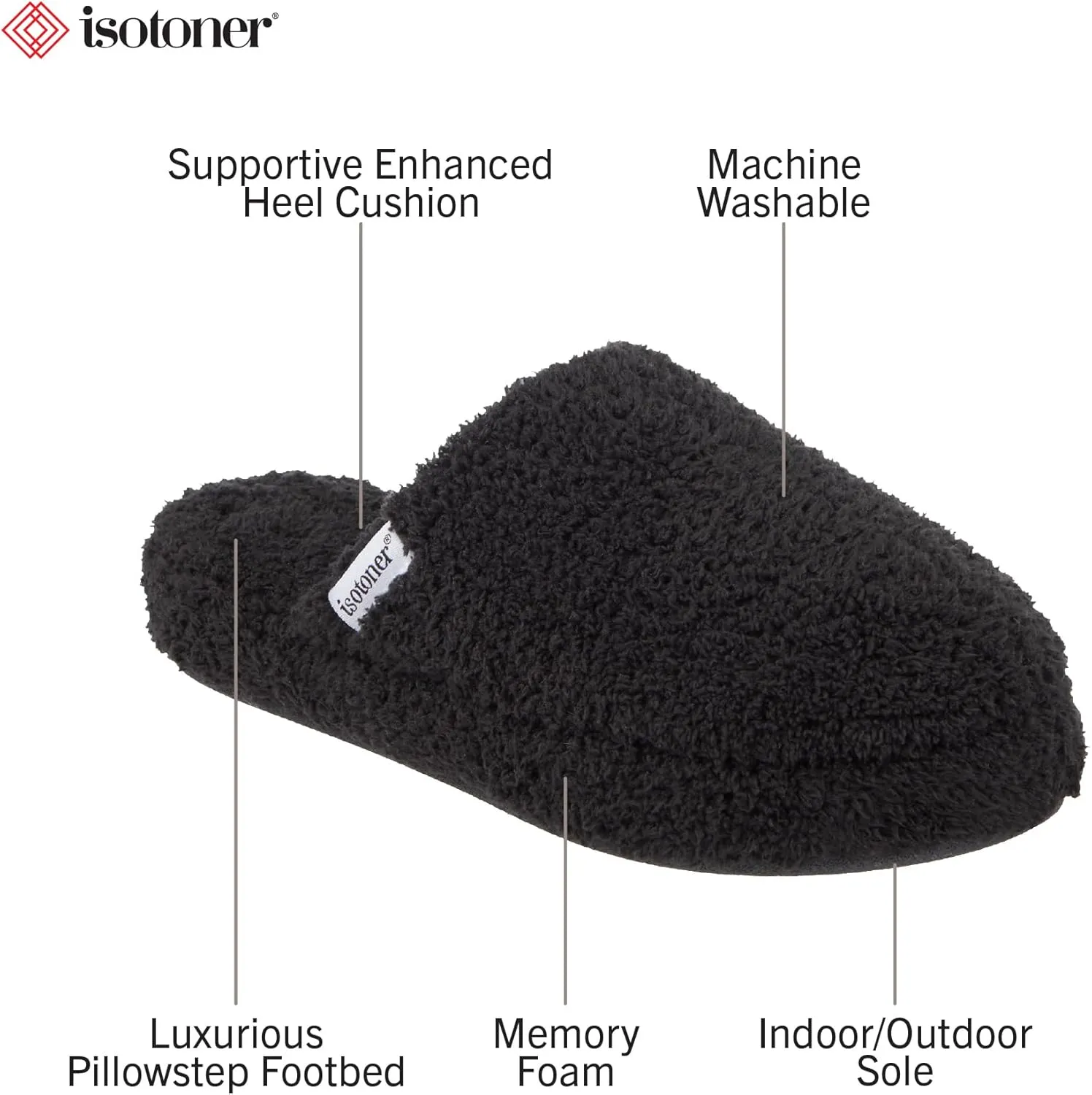 isotoner Women's Cozy Plush Terry Knit Joey Scuff Slippers-Memory Foam
