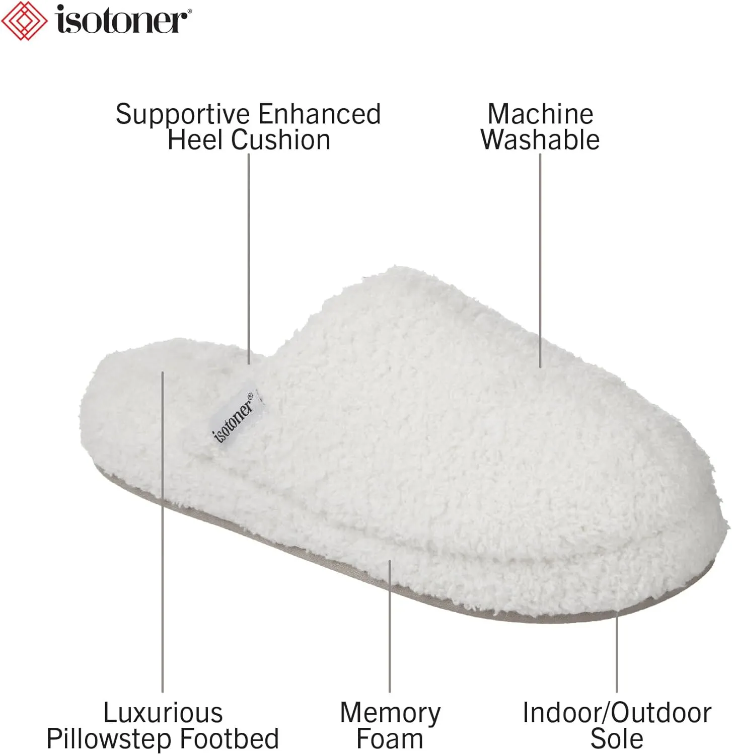 isotoner Women's Cozy Plush Terry Knit Joey Scuff Slippers-Memory Foam