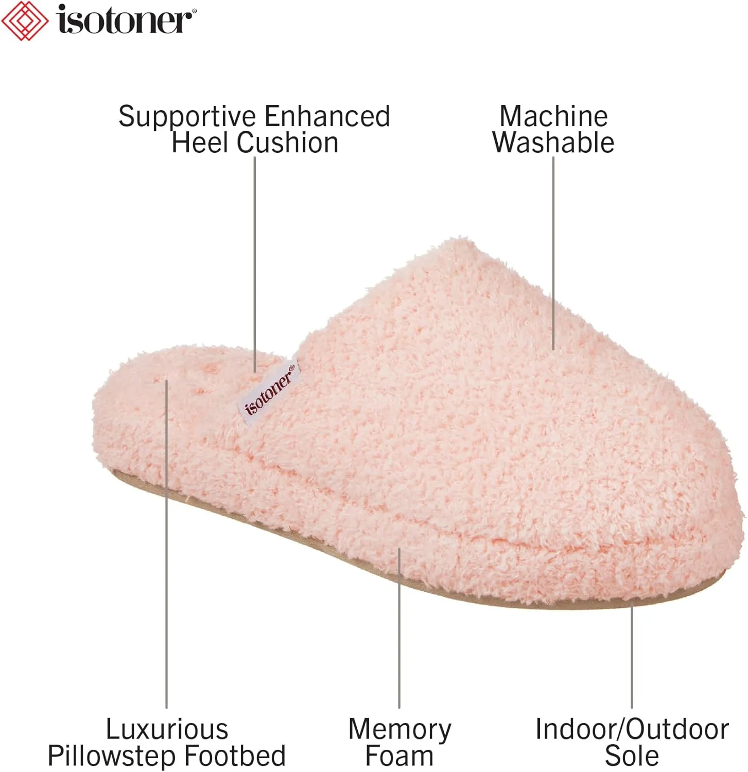 isotoner Women's Cozy Plush Terry Knit Joey Scuff Slippers-Memory Foam