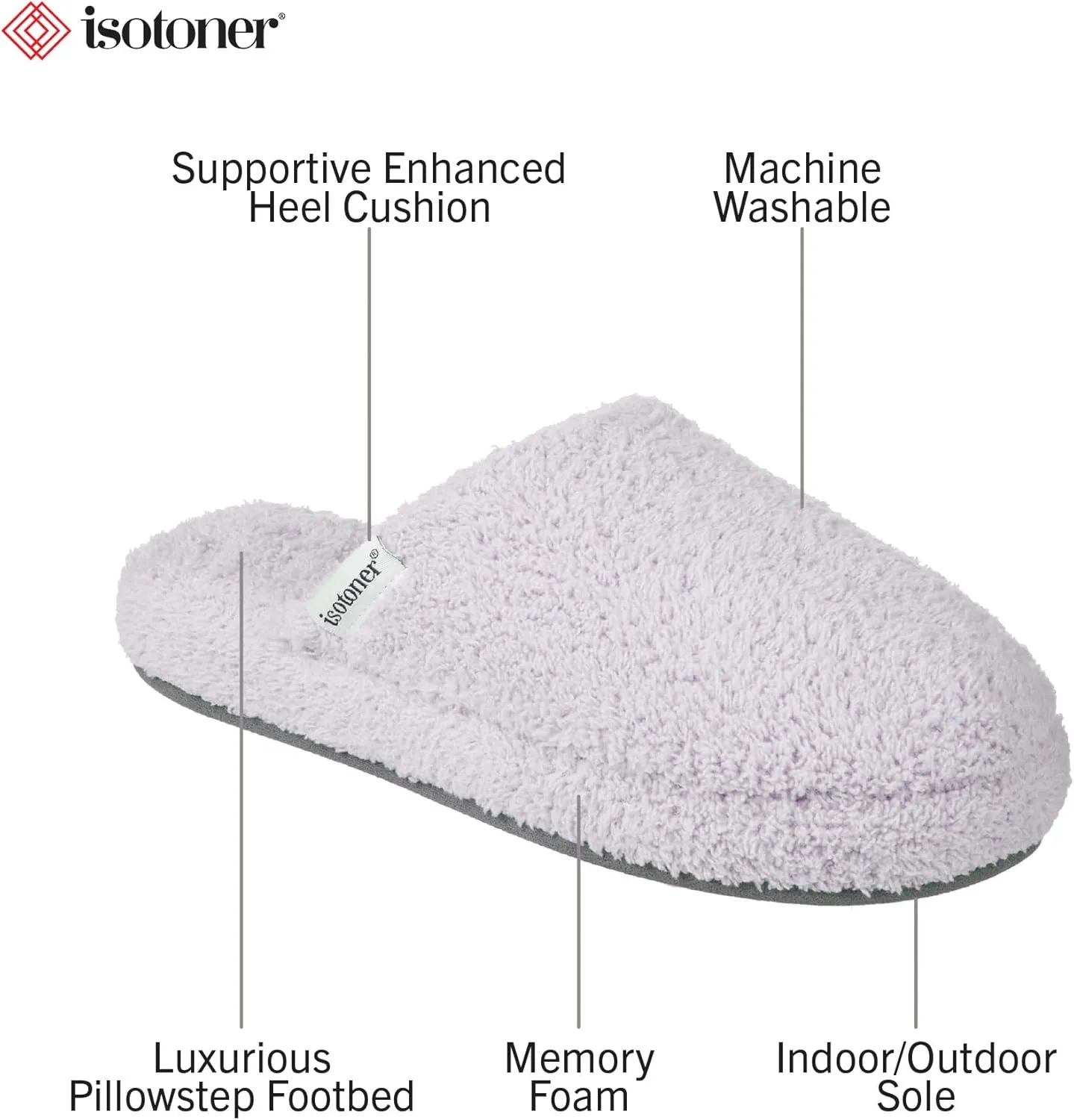 isotoner Women's Cozy Plush Terry Knit Joey Scuff Slippers-Memory Foam