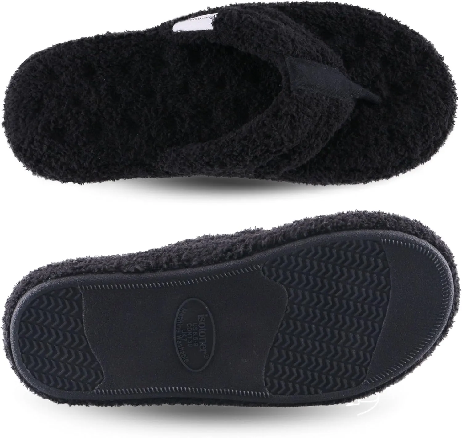 isotoner Women's Cozy Plush Terry Knit Joey Thong Slippers with Enhanced Heel Cushion