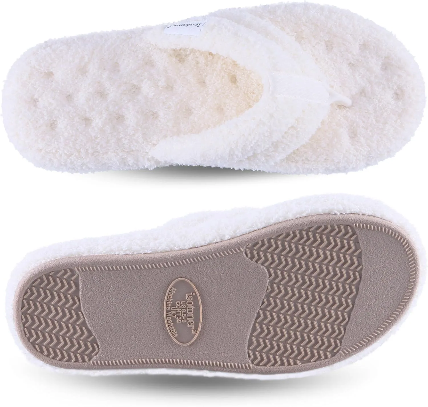 isotoner Women's Cozy Plush Terry Knit Joey Thong Slippers with Enhanced Heel Cushion