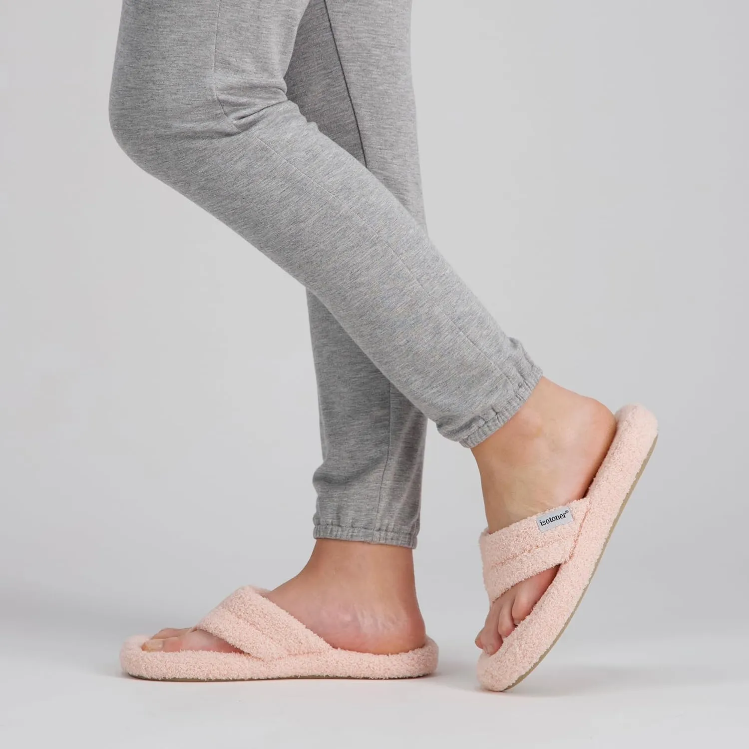 isotoner Women's Cozy Plush Terry Knit Joey Thong Slippers with Enhanced Heel Cushion