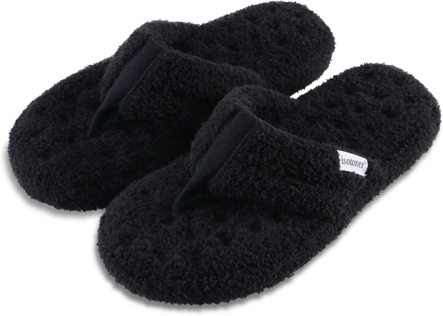 isotoner Women's Cozy Plush Terry Knit Joey Thong Slippers with Enhanced Heel Cushion