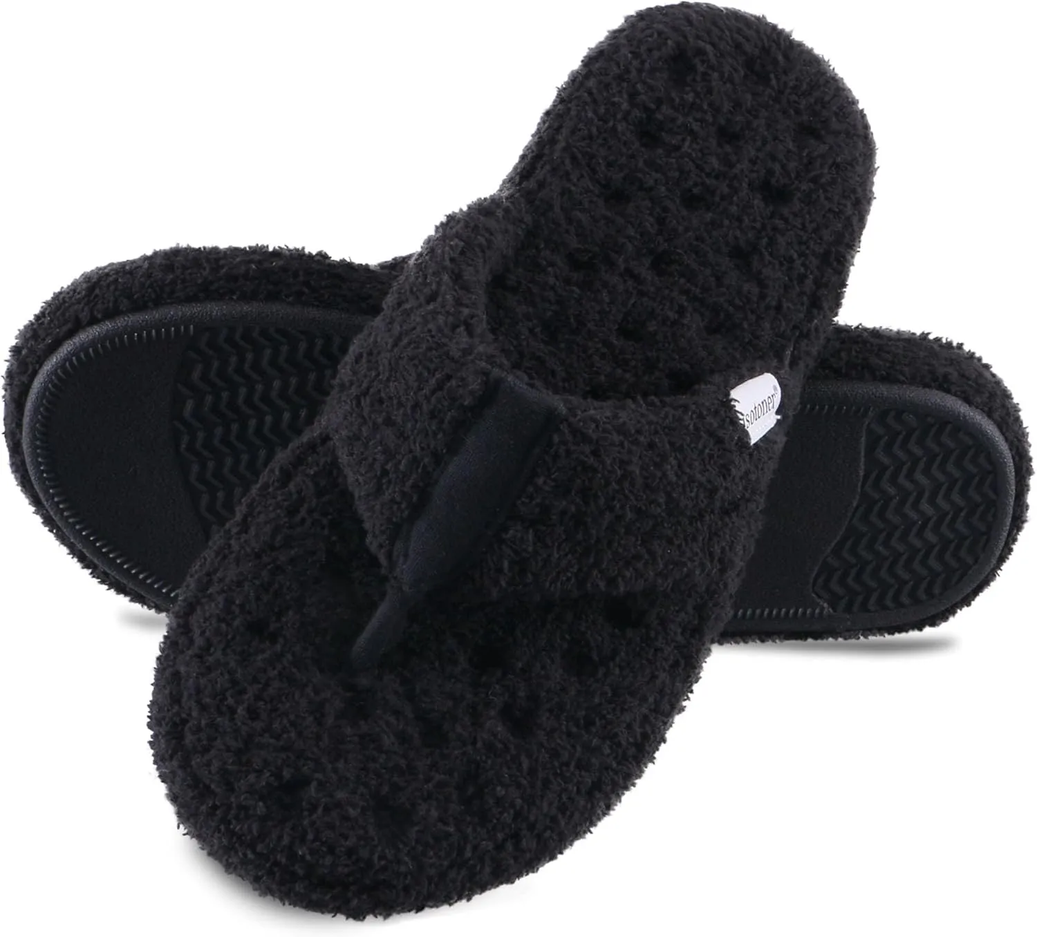 isotoner Women's Cozy Plush Terry Knit Joey Thong Slippers with Enhanced Heel Cushion