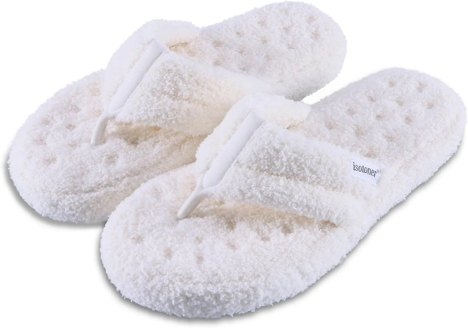 isotoner Women's Cozy Plush Terry Knit Joey Thong Slippers with Enhanced Heel Cushion