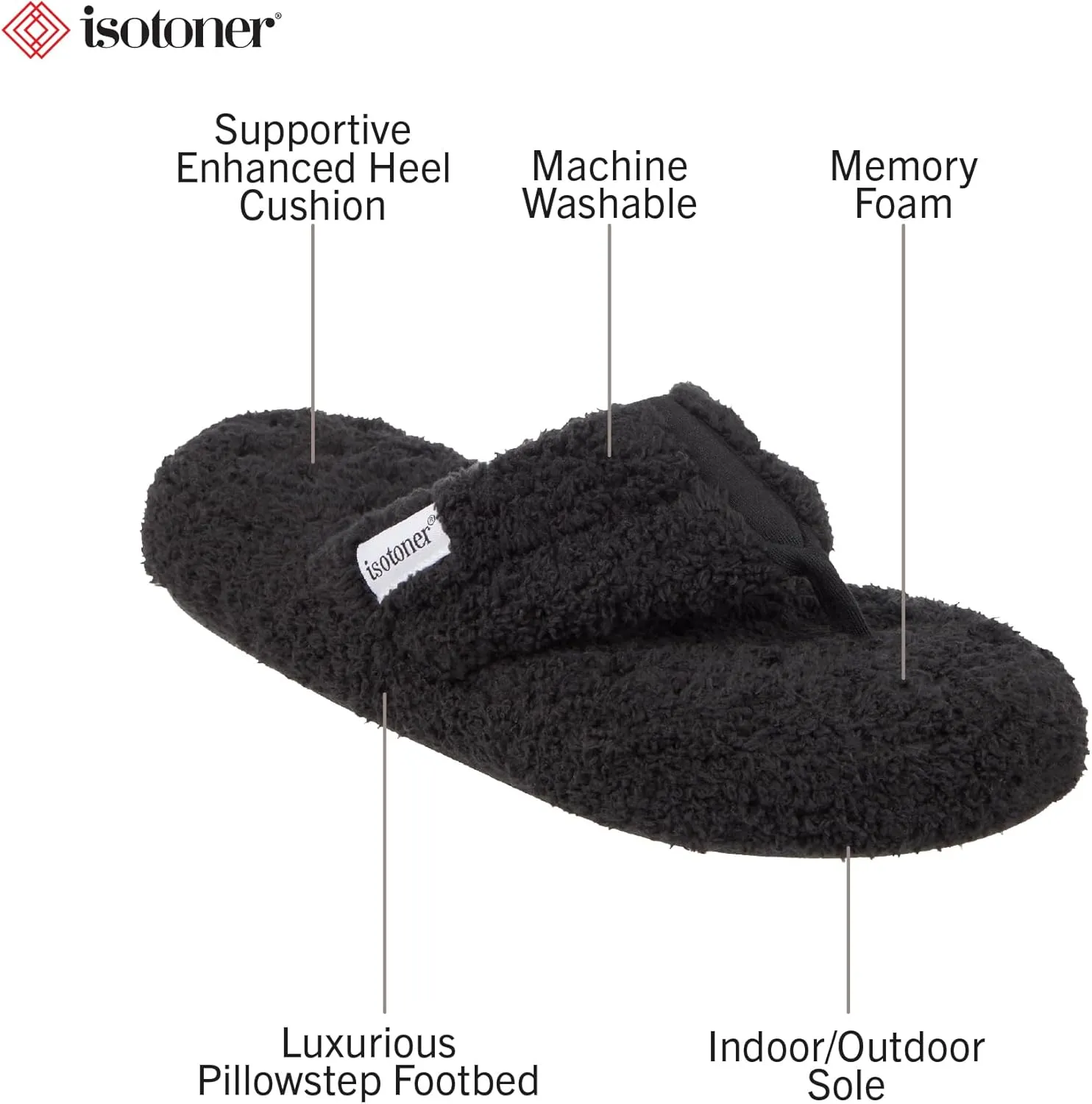 isotoner Women's Cozy Plush Terry Knit Joey Thong Slippers with Enhanced Heel Cushion