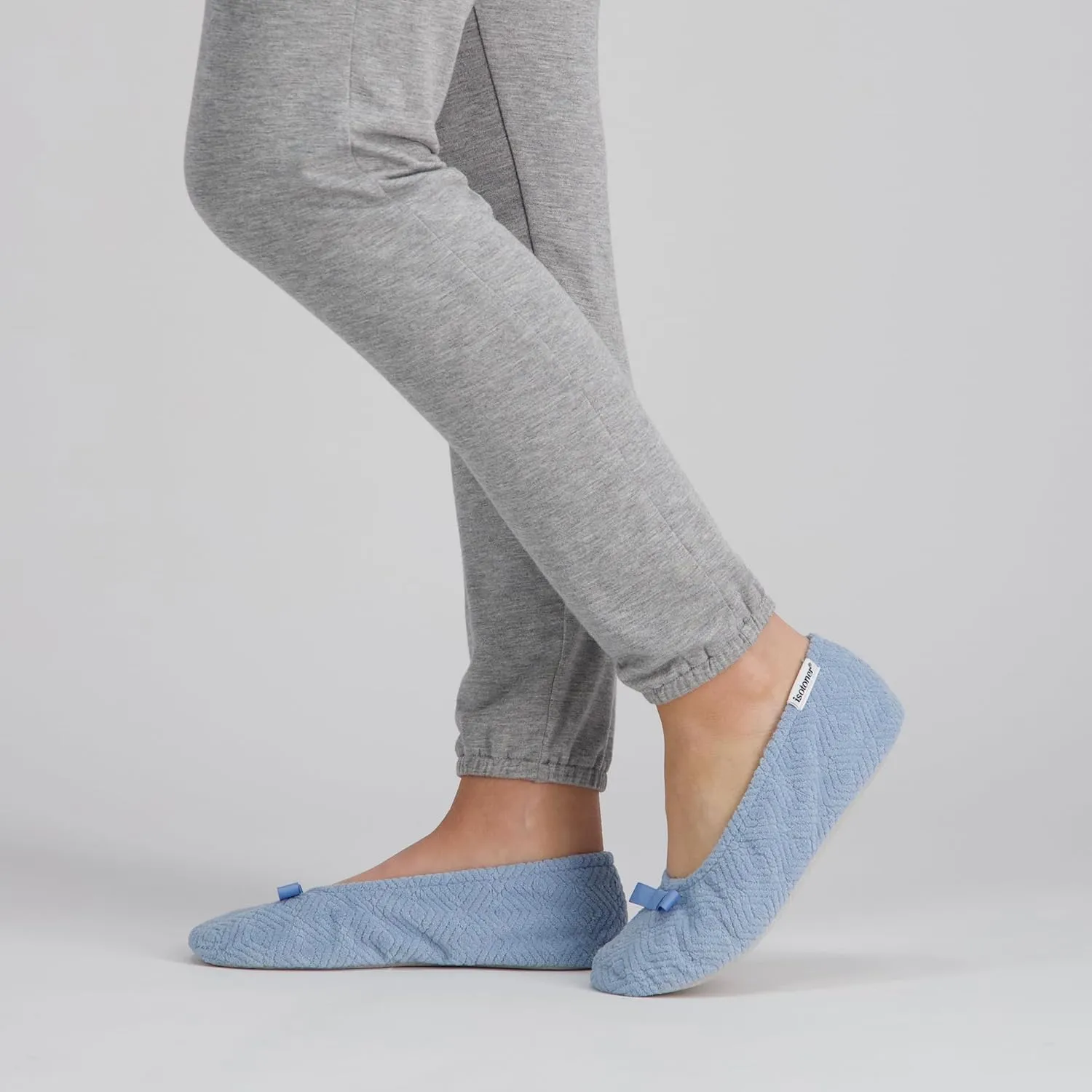 isotoner Women's Diamond Microterry Gemma Ballerina Slippers-Suede Sole with Memory Foam Comfort, Machine Washable
