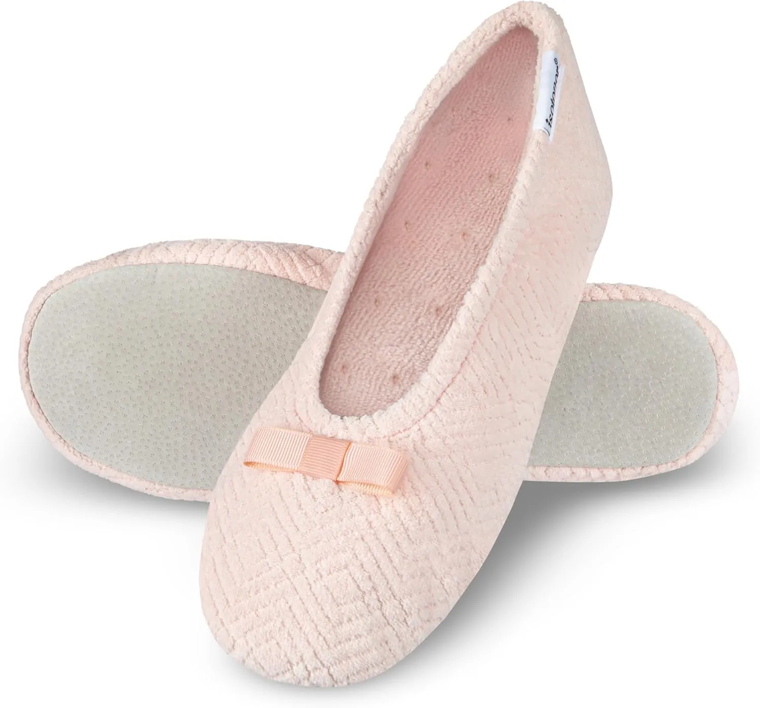 isotoner Women's Diamond Microterry Gemma Ballerina Slippers-Suede Sole with Memory Foam Comfort, Machine Washable