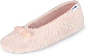 isotoner Women's Diamond Microterry Gemma Ballerina Slippers-Suede Sole with Memory Foam Comfort, Machine Washable