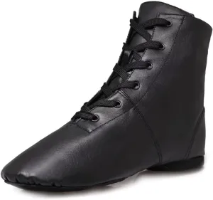 Jazz Boots Dance Shoes: High Top Black Jazz Shoes Lace Up - Premium Leather Dancing Shoes - Flat Split Sole Over Ankle Jazz Boots for Women Girls Kids and Men