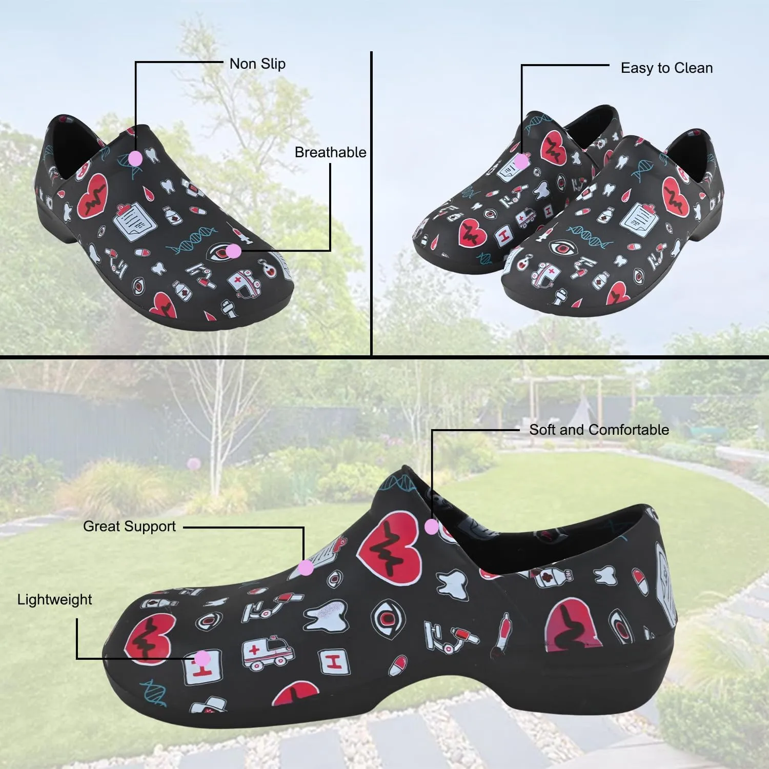 JEFFRICO Breathable Clogs for Women - Lightweight Slip-On Garden, Nursing & Work Shoes with Arch Support - Work Clogs Comfortable EVA Footwear