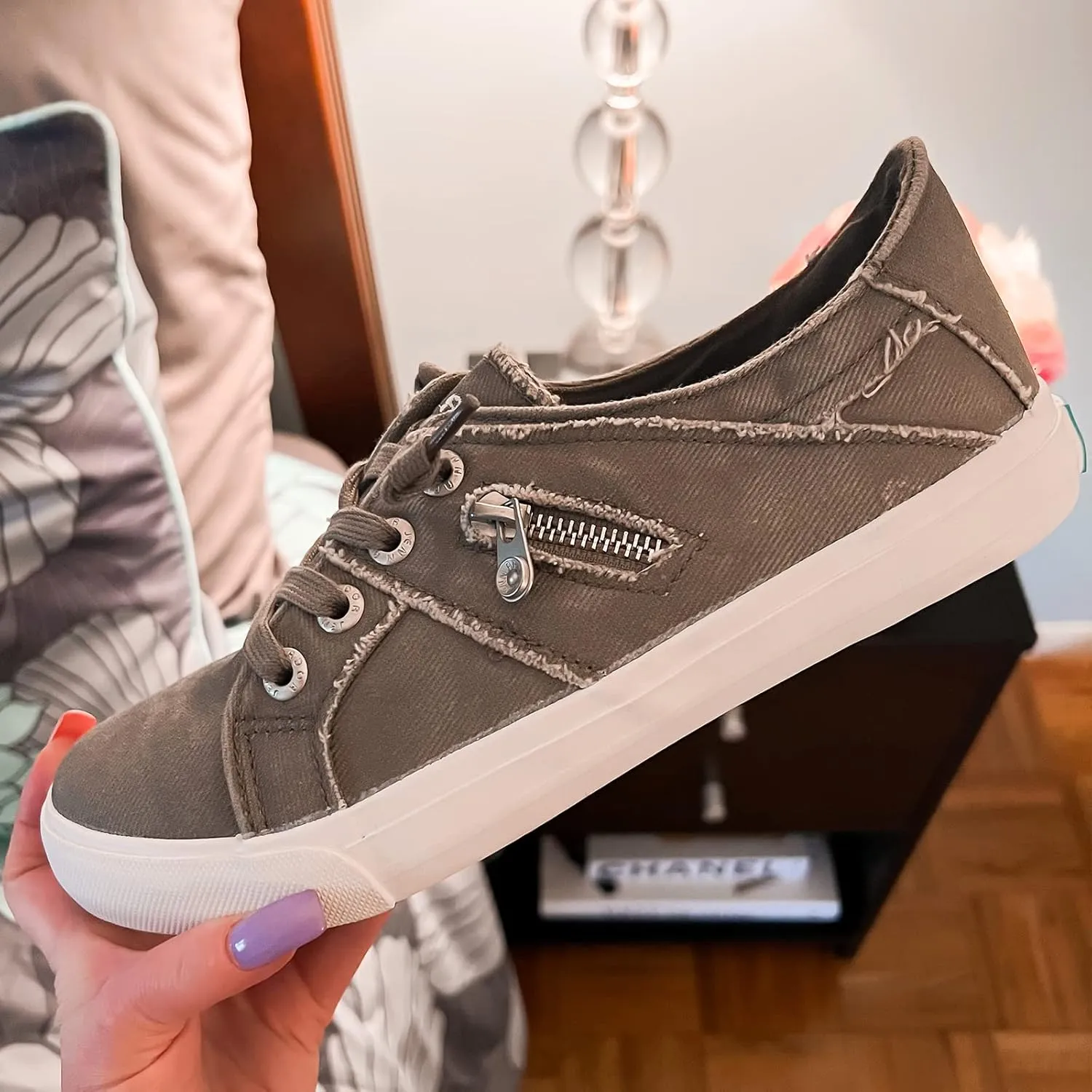 JENN ARDOR Women Sneakers Low Top Slip On Fashion Shoes Lace up Canvas Flats Walking Running Shoes